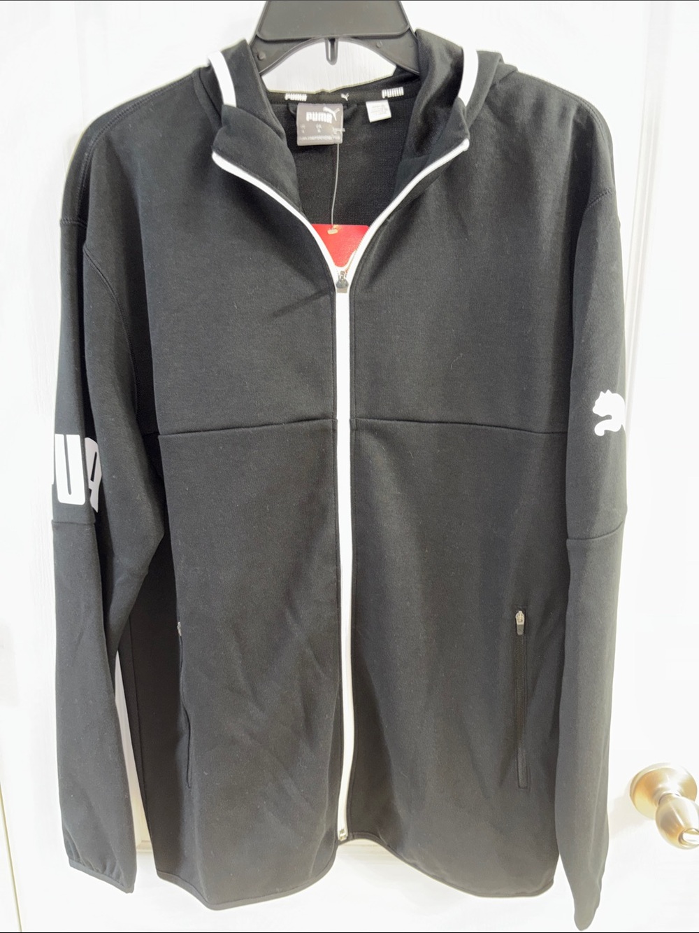 Puma Black Full-Zip Performance Hoodie with White Trim